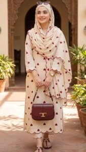 Gen-Z Traditional Eid Outfits _ College-Friendly Heart Print Kurta & Hijab Style Eid fashion inspir